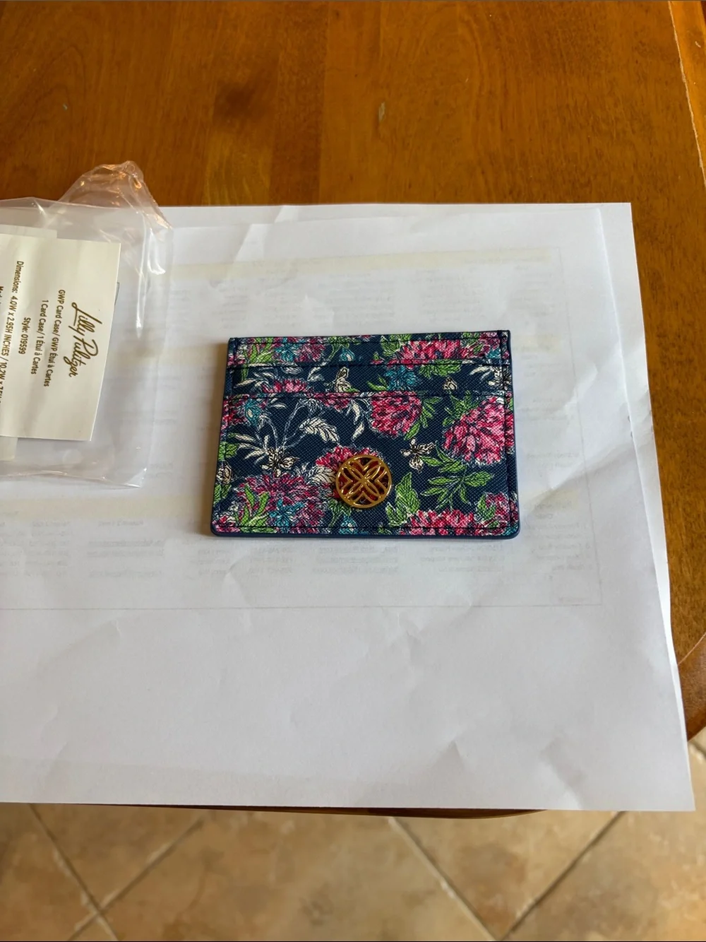 Lilly Pulitzer Navy Floral Card & Key Holder with Pink and Green Print